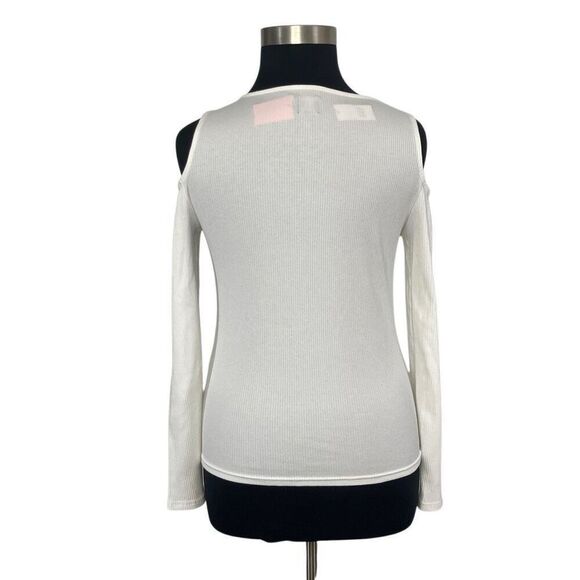 Gap XL Off White Long Sleeve Rib Knit Tee Cold Shoulder NWT Basic Layering - Picture 5 of 10